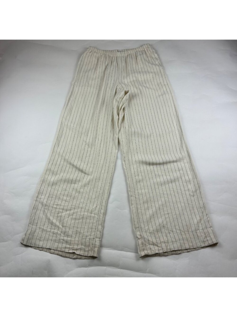 A New Day Cream Pinstripe Linen Blend Wide Leg Pant S